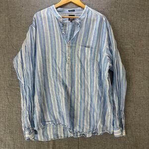Indian Terrain Men’s Blue White Stripe Linen Shirt Long Sleeve XXL
